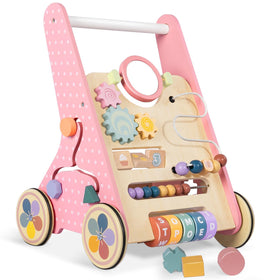 LOL-FUN wooden baby walker with wheels promotes steady mobility for new walkers.