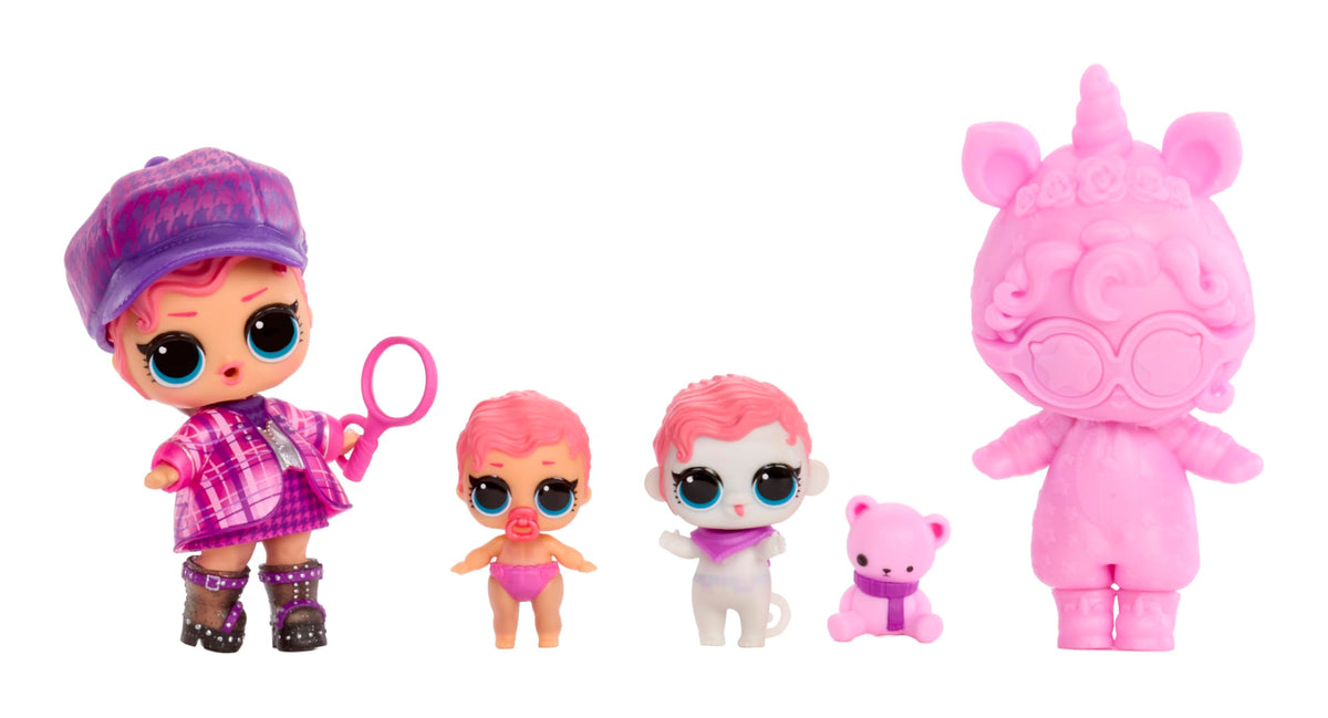 L.O.L. Surprise Exclusive dolls Tot, Baby Sister, and Pet.