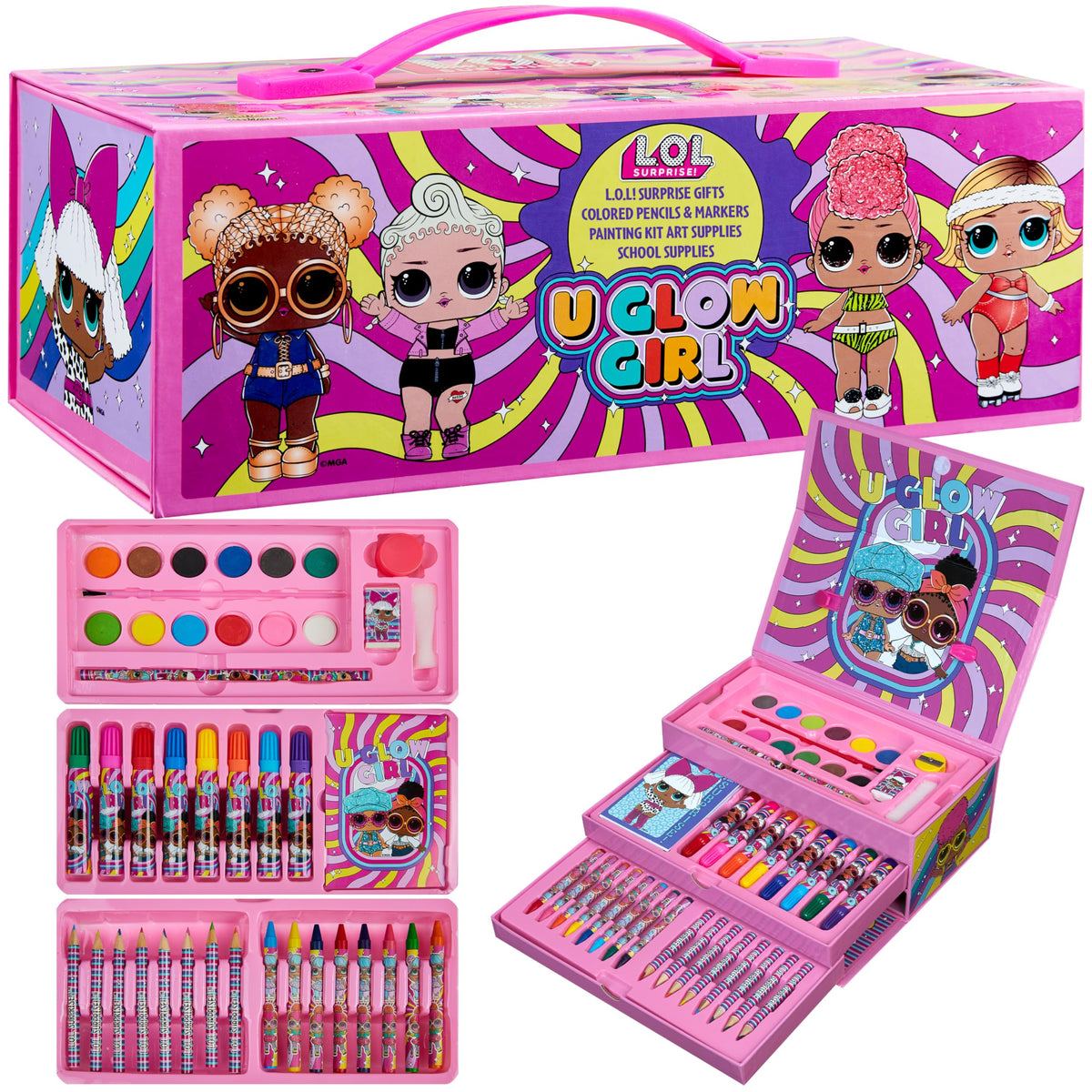 L.O.L. Surprise! art case with pencils and paints for kids, promotes creative play.