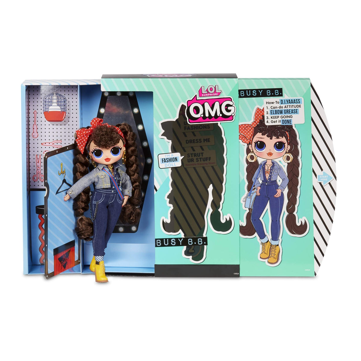 L.O.L. Surprise! O.M.G. Busy B.B. dressing room playset doubles as a reusable fashion stage.