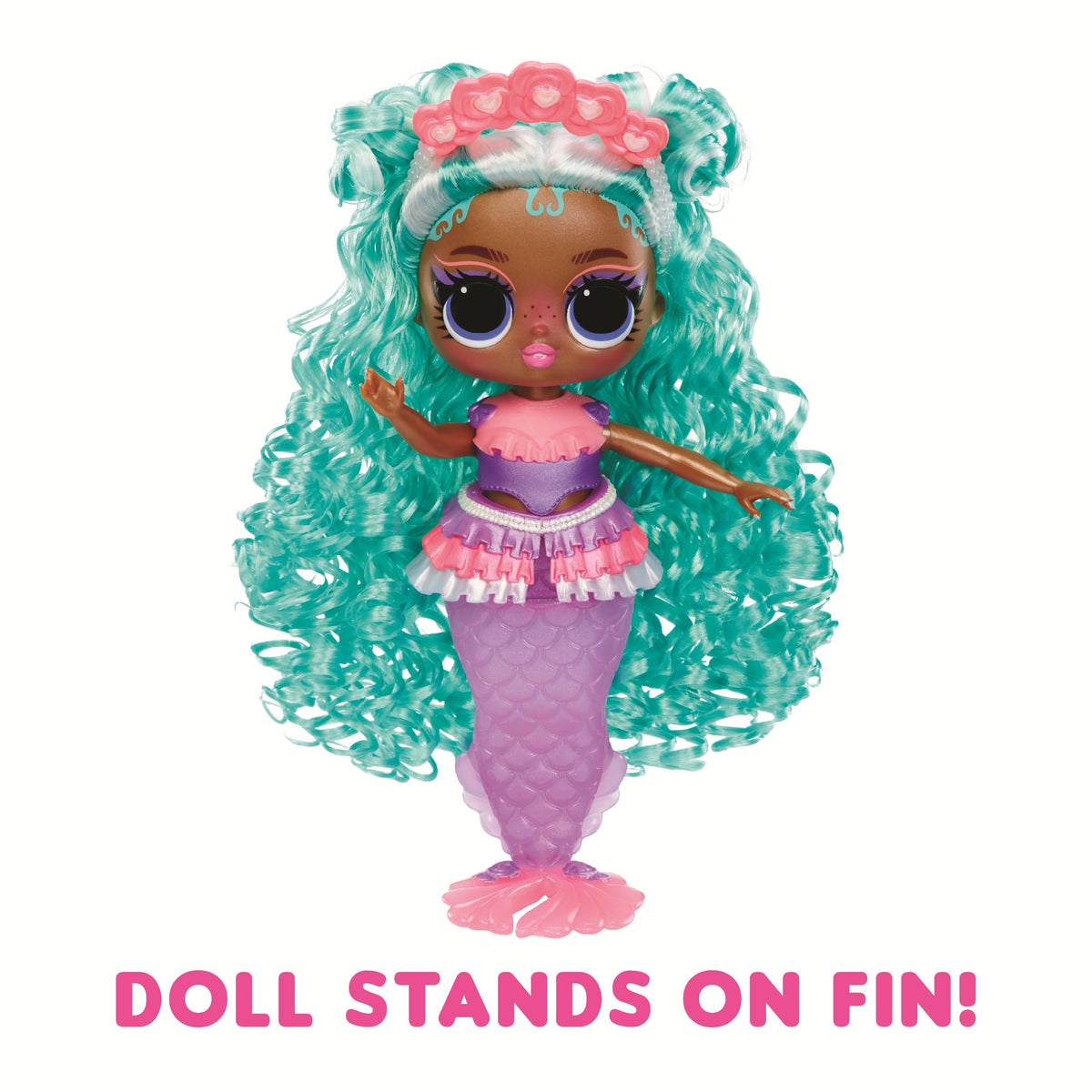 Doll can stand on her fin for stable styling
