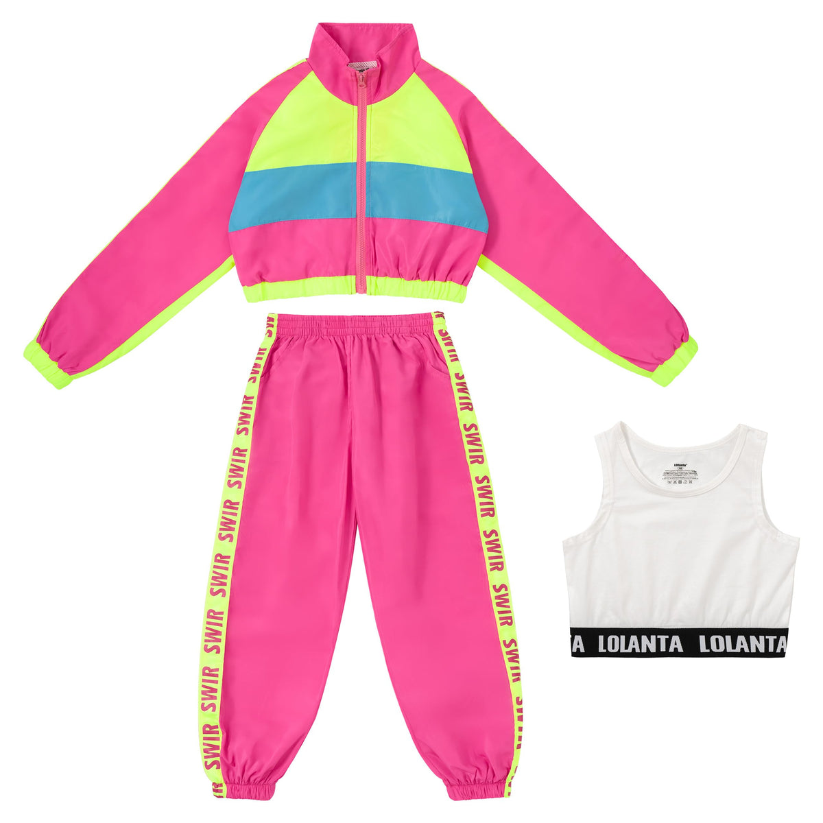 LOLANTA hot pink and green color blocks help stand out on stage.