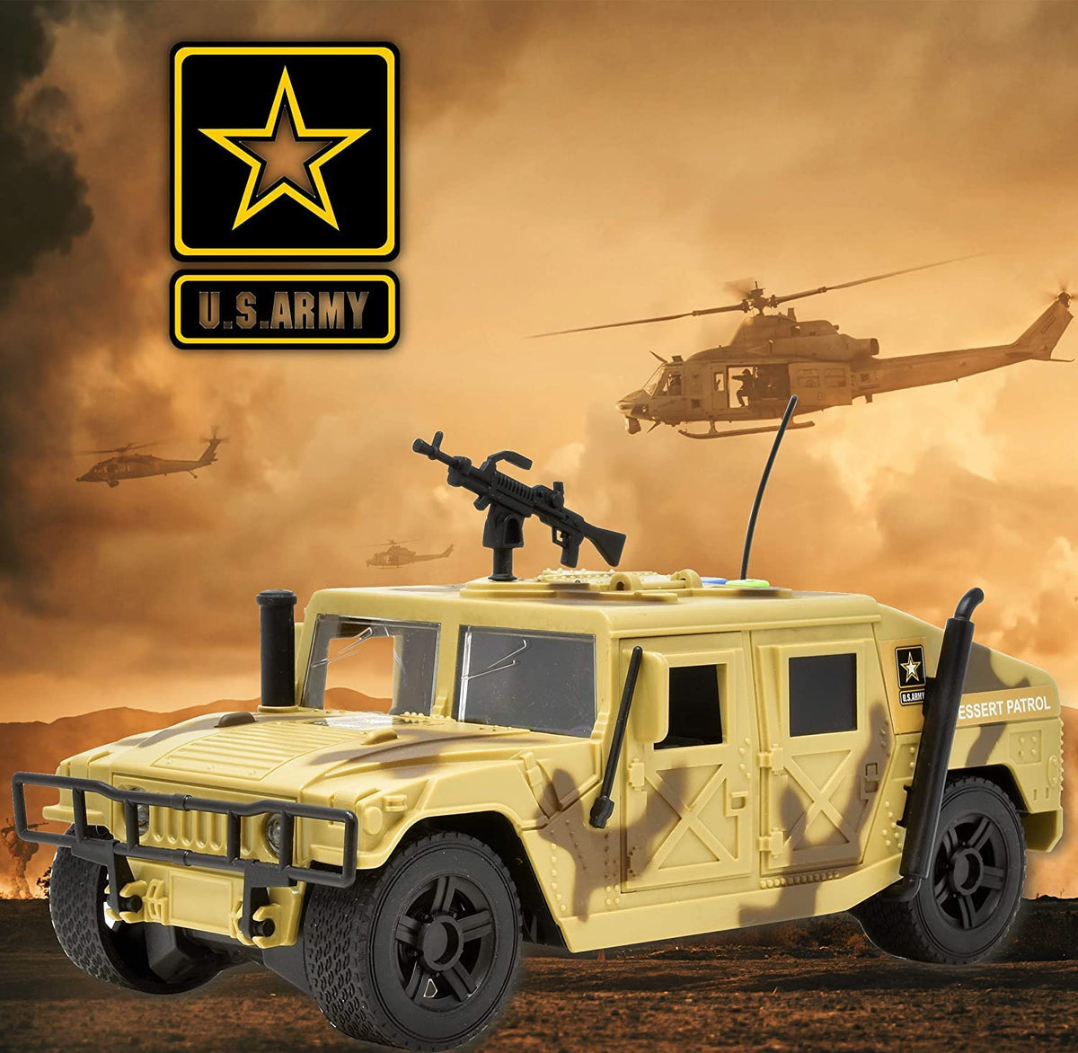 Lollipop Humvee side view highlighting durable rubber tires for rough terrain