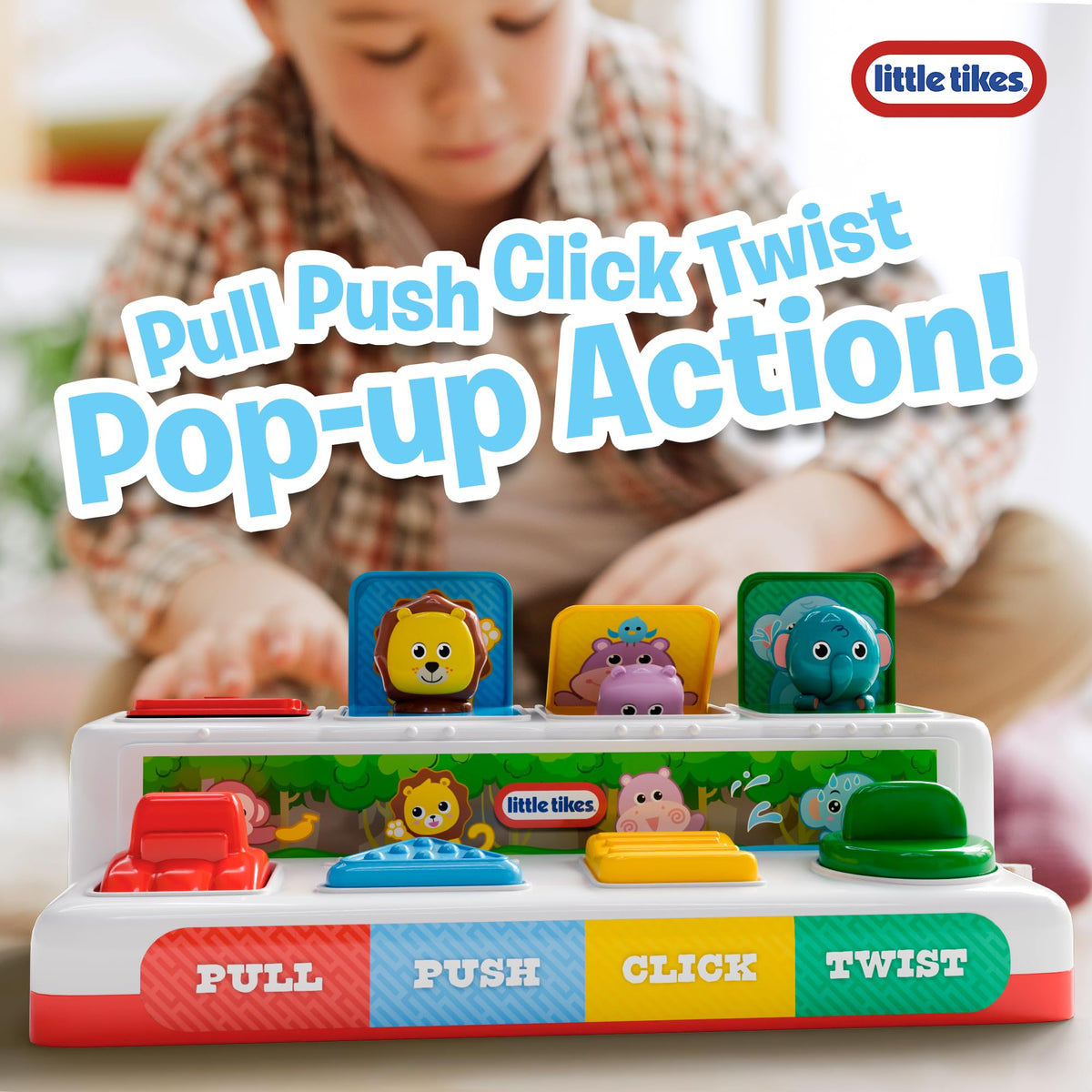 Lollipop Little Tikes Pop and Play Pals click action fosters cause-and-effect exploration.