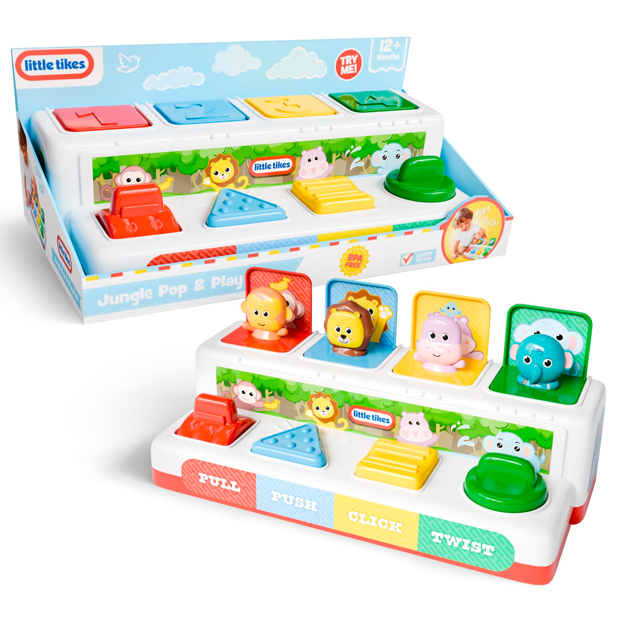 Lollipop Little Tikes Pop and Play Pals pull action boosts fine motor skills during play.