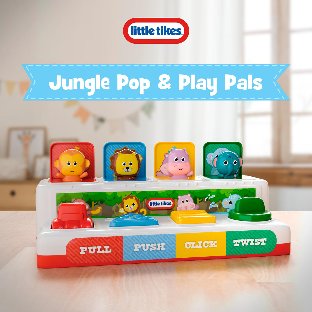 Lollipop Little Tikes Pop and Play Pals push action supports hand-eye coordination.