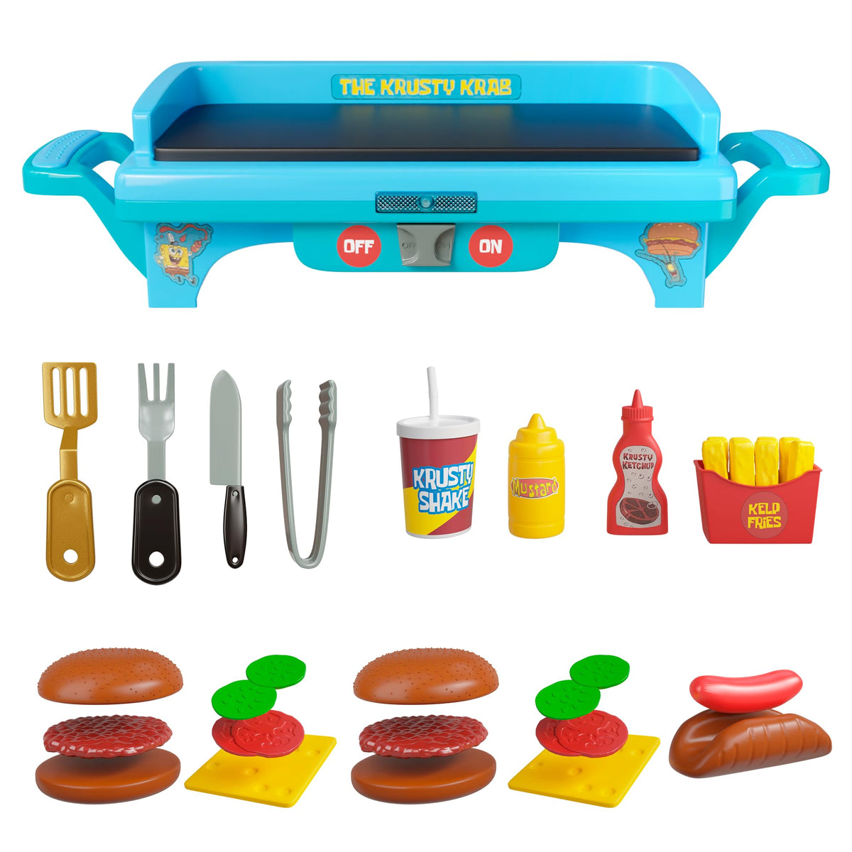Lollipop Spongebob Grill Playset opened to reveal complete kitchen accessories for kids