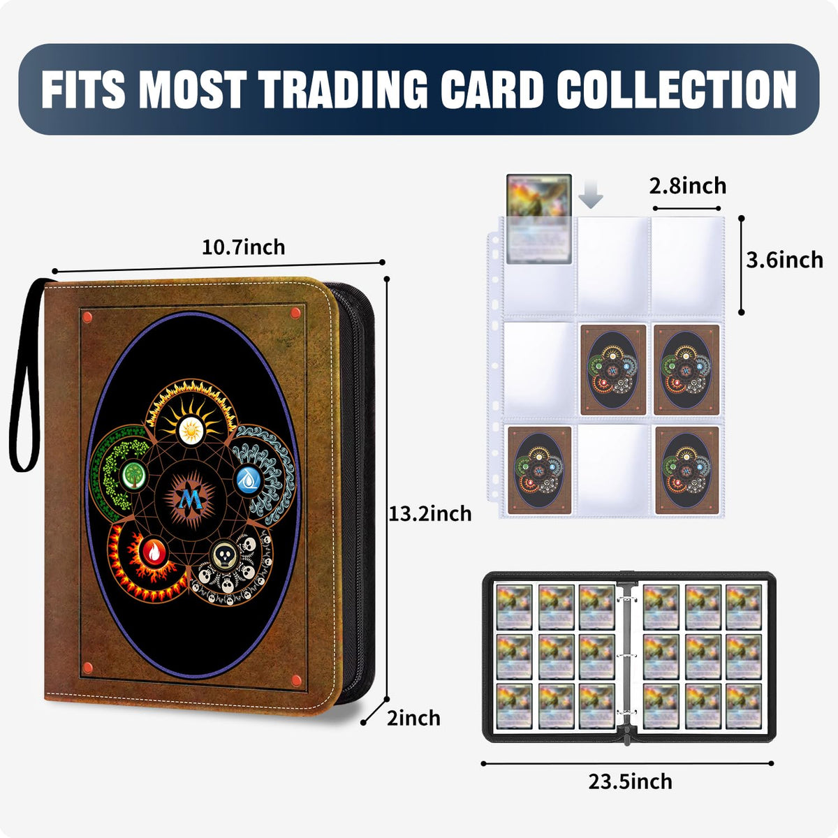 LOMONEH card binder highlights zipper closure protecting cards from dust