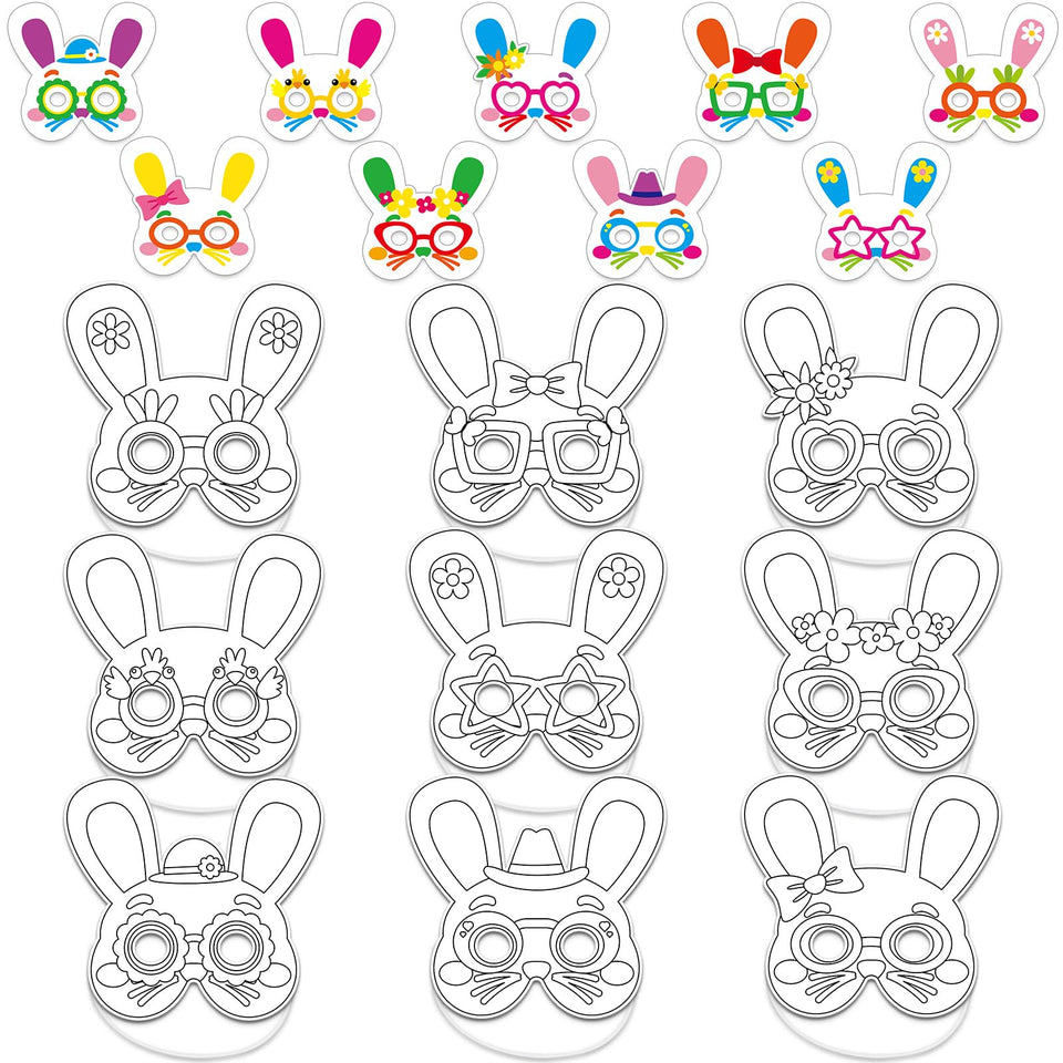 Lonfliness Easter masks collection with blank bunny outlines for coloring and festive fun.