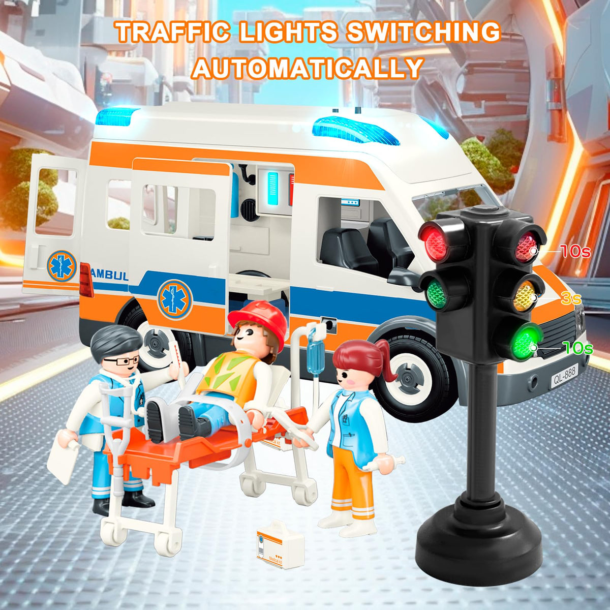 Lonfypeng ambulance interior detail showing realistic medical equipment for kids.