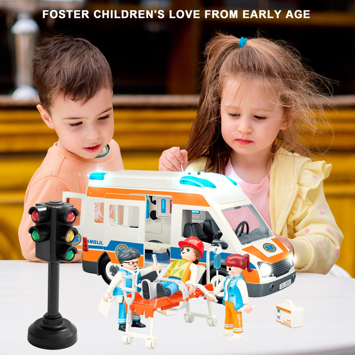 Lonfypeng ambulance toy enables solo or group play and storytelling opportunities.