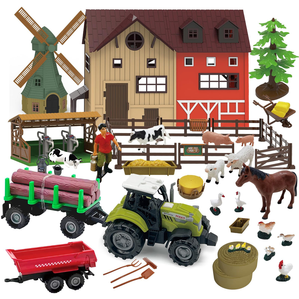 Lonfypeng farm playset barn scene with stable and animals to inspire imaginative play.