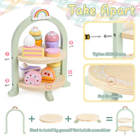 Lonico cupcake stand invites kids to pour, share, and sample pretend treats.