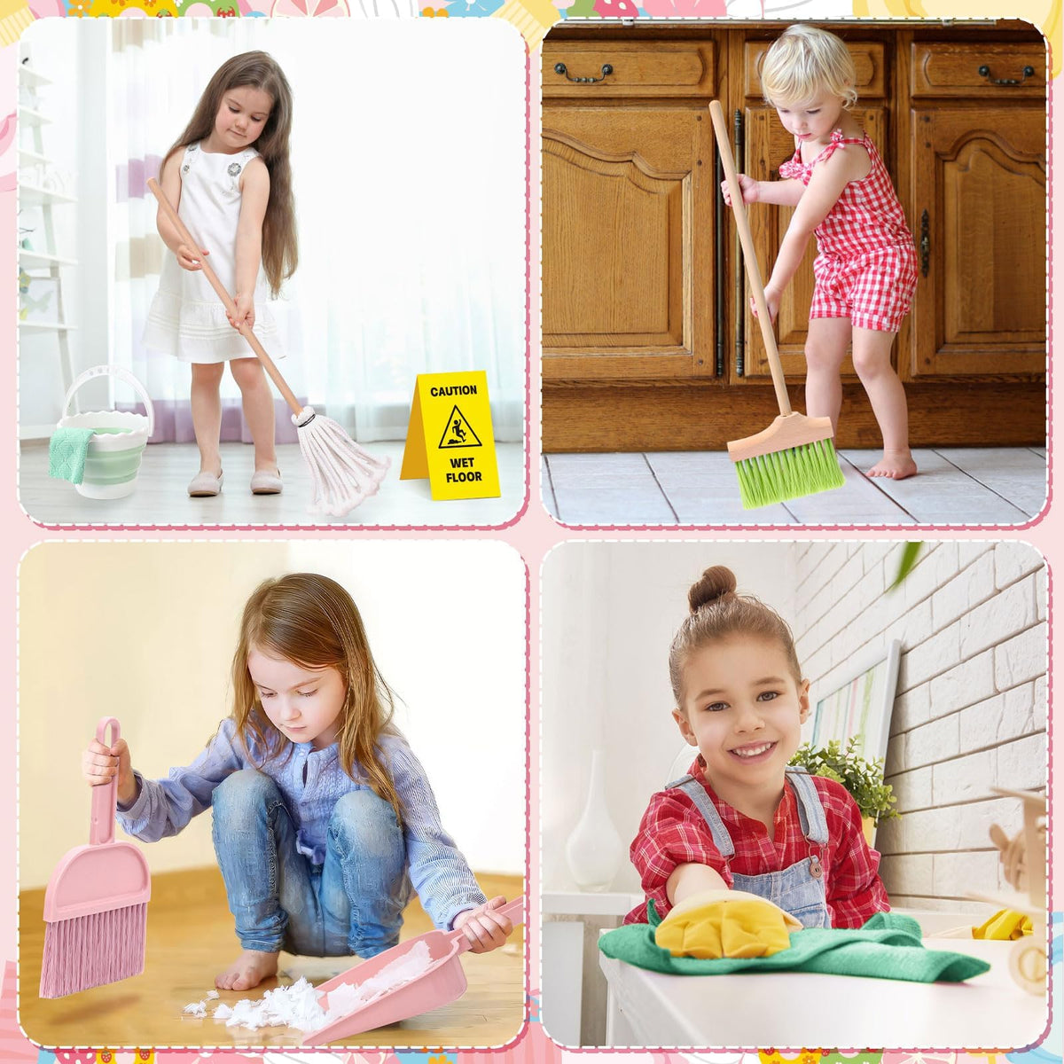 Lonico wooden dustpan for easy pretend cleanup and role-playing tasks.