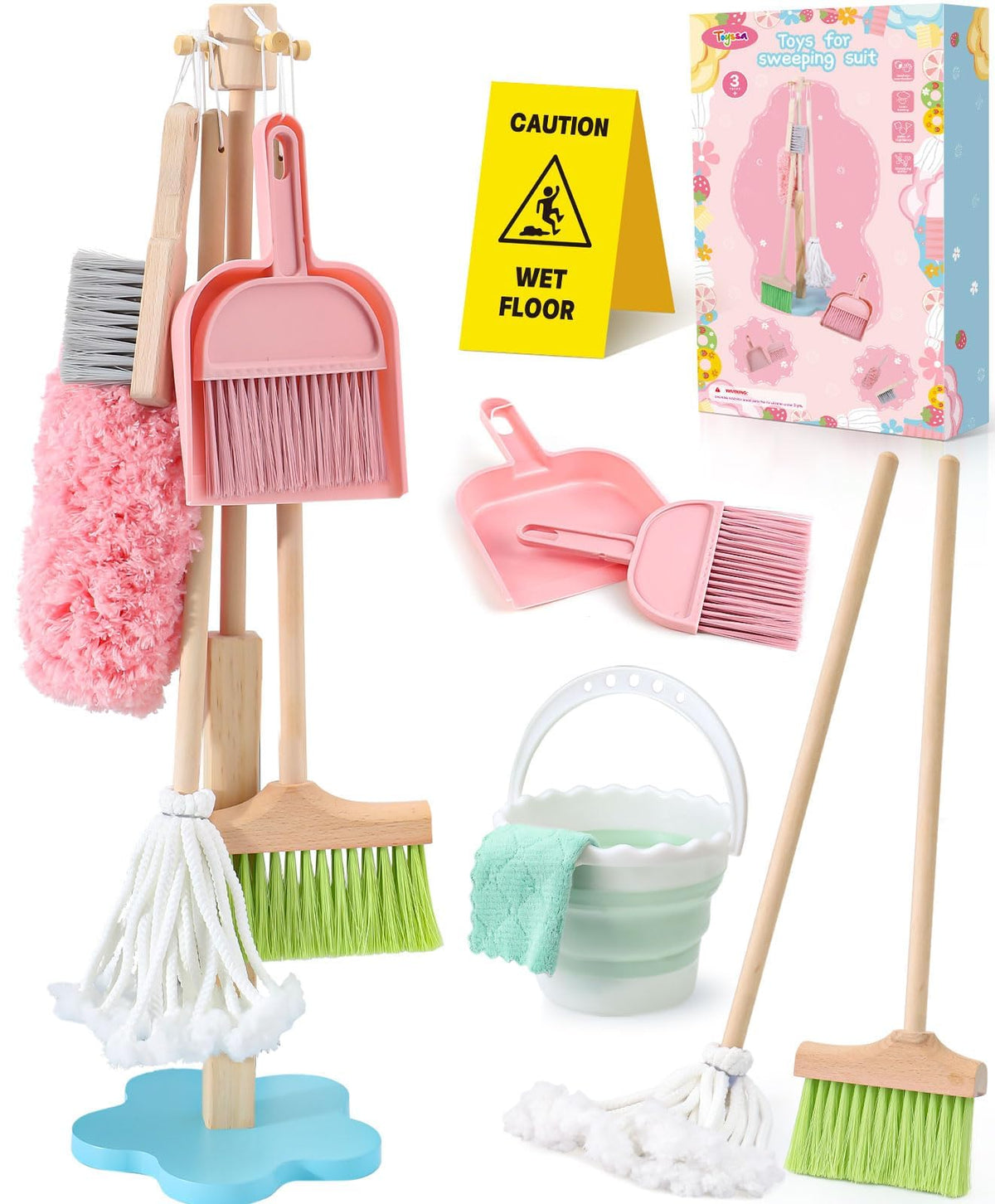 Lonico kids cleaning mop with wooden handle supports imaginative play and motor skill development.