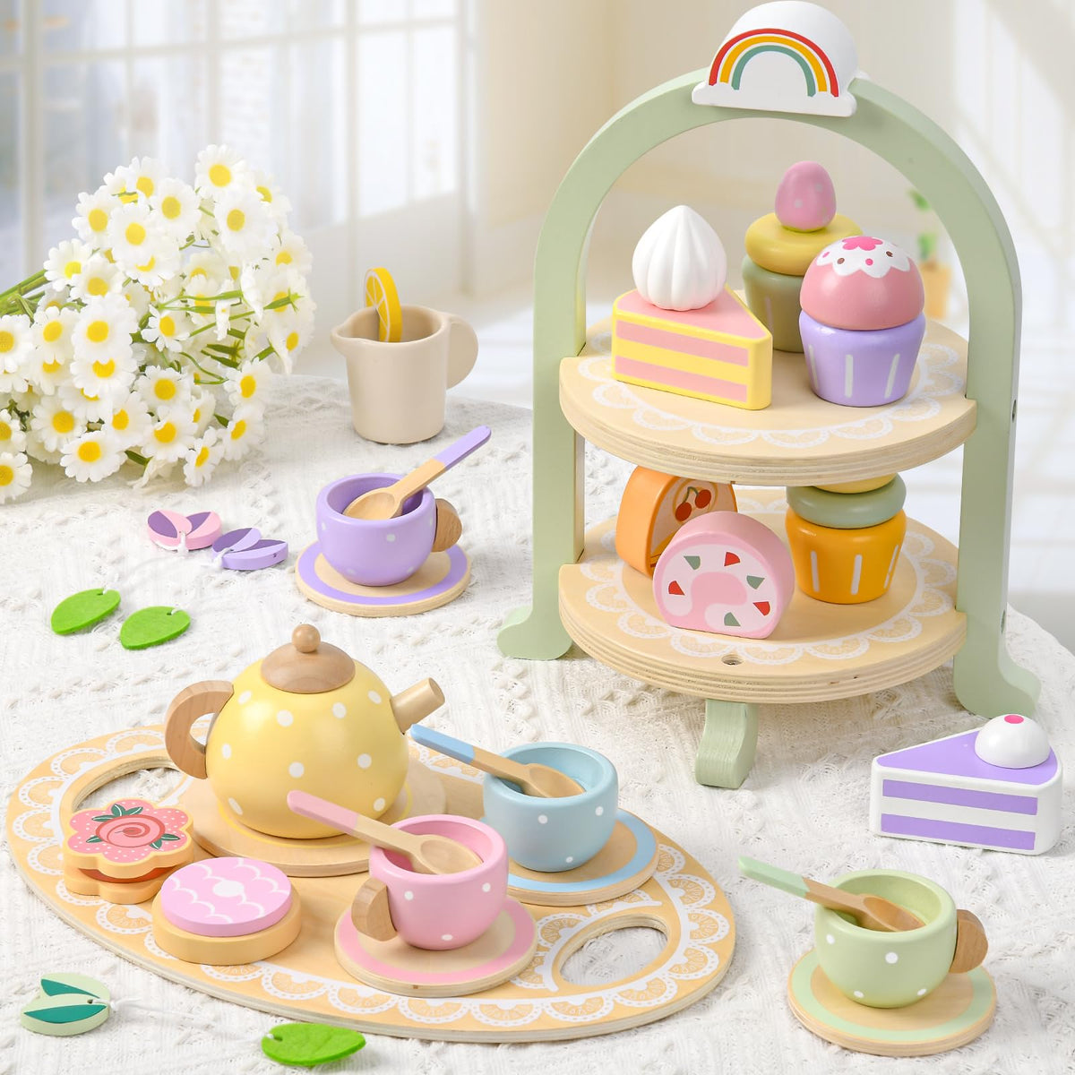 Lonico macaron-color tea set sparks storytelling during pretend tea parties.