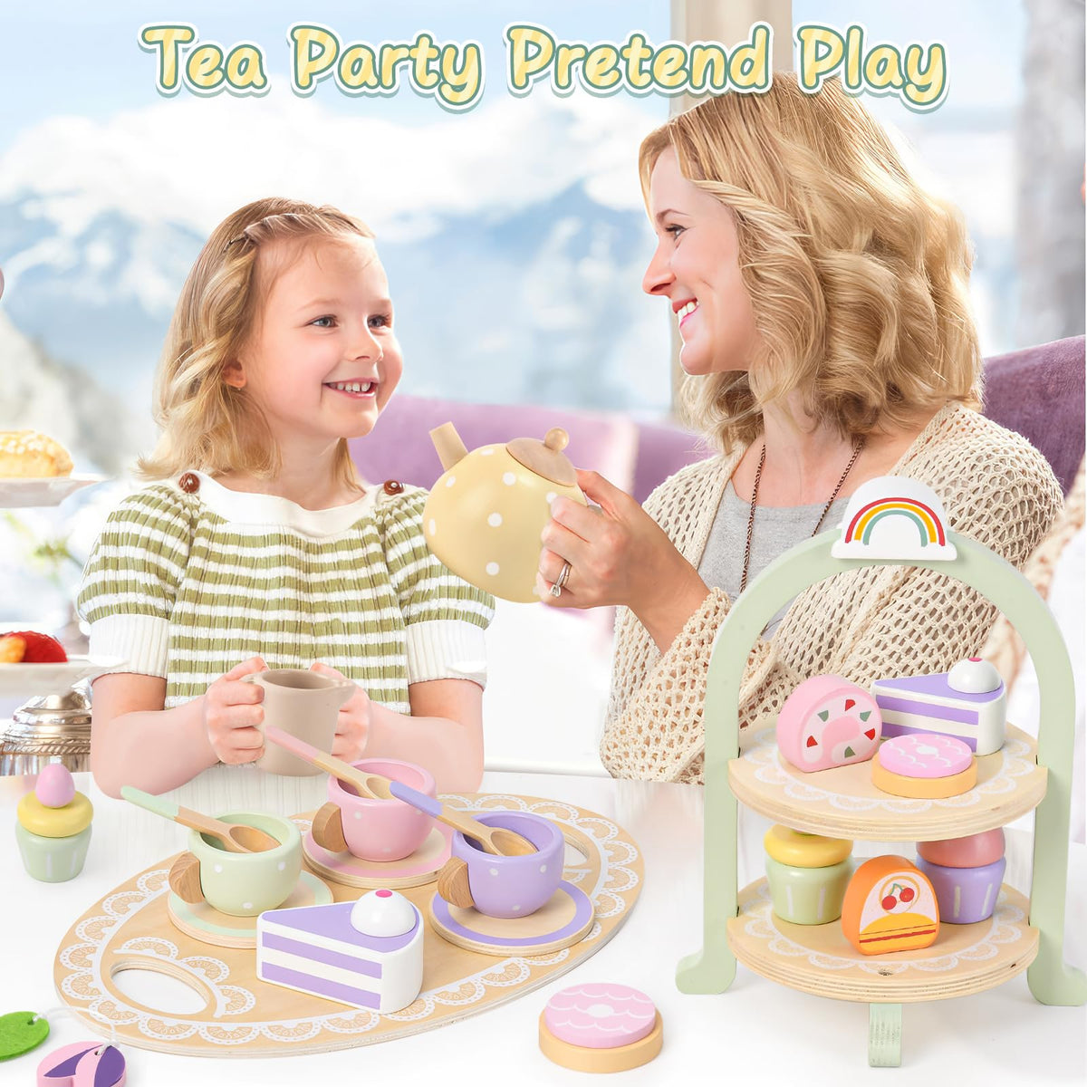 Lonico wooden tea set doubles as cheerful décor between playtimes.