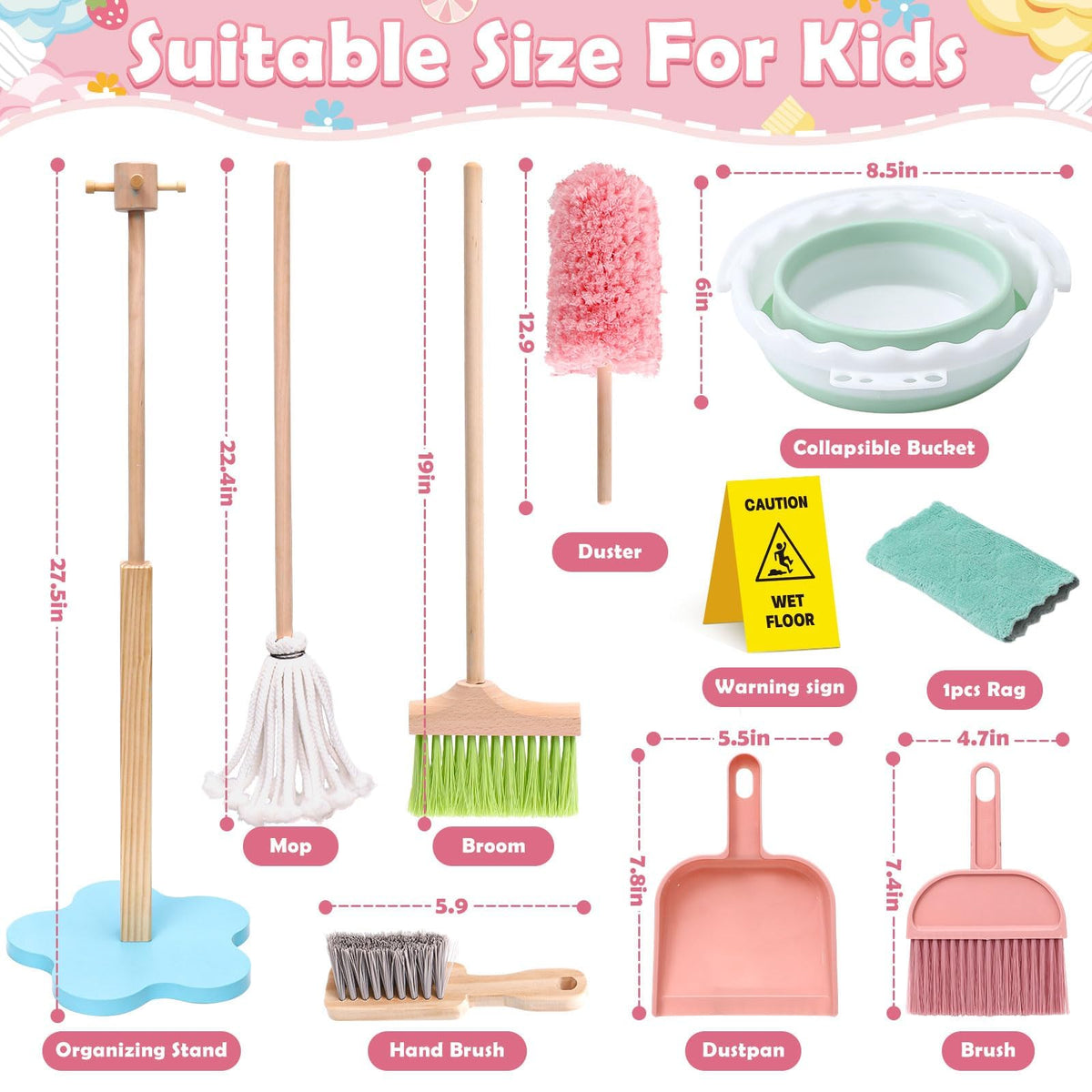 Lonico wooden broom for toddlers encourages role-play and coordination during cleaning pretend games.