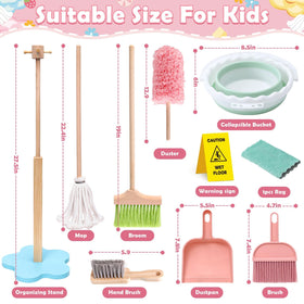 Lonico wooden broom for toddlers encourages role-play and coordination during cleaning pretend games.