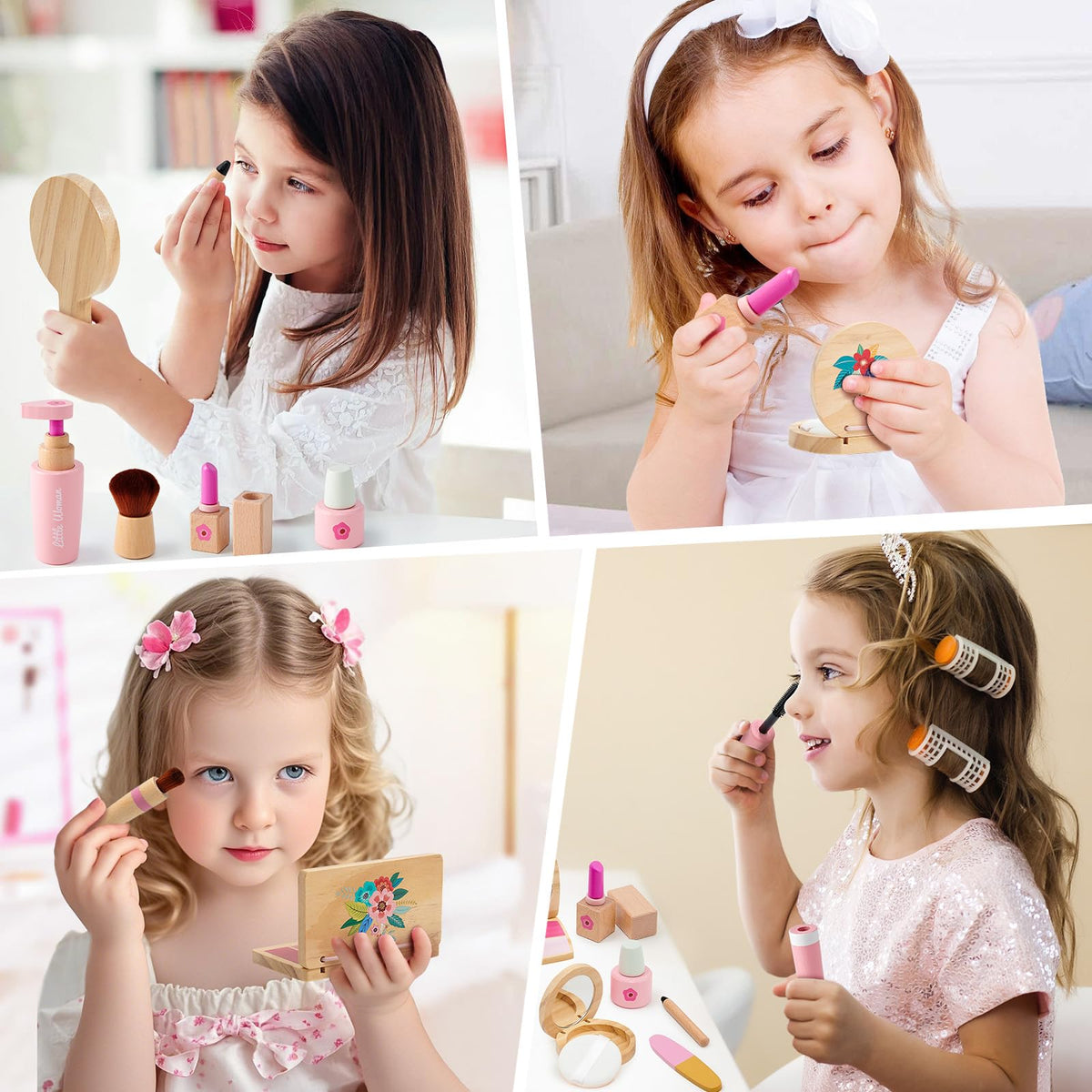 Lonico wooden mascara brush for gentle pretend mascara during playtime.