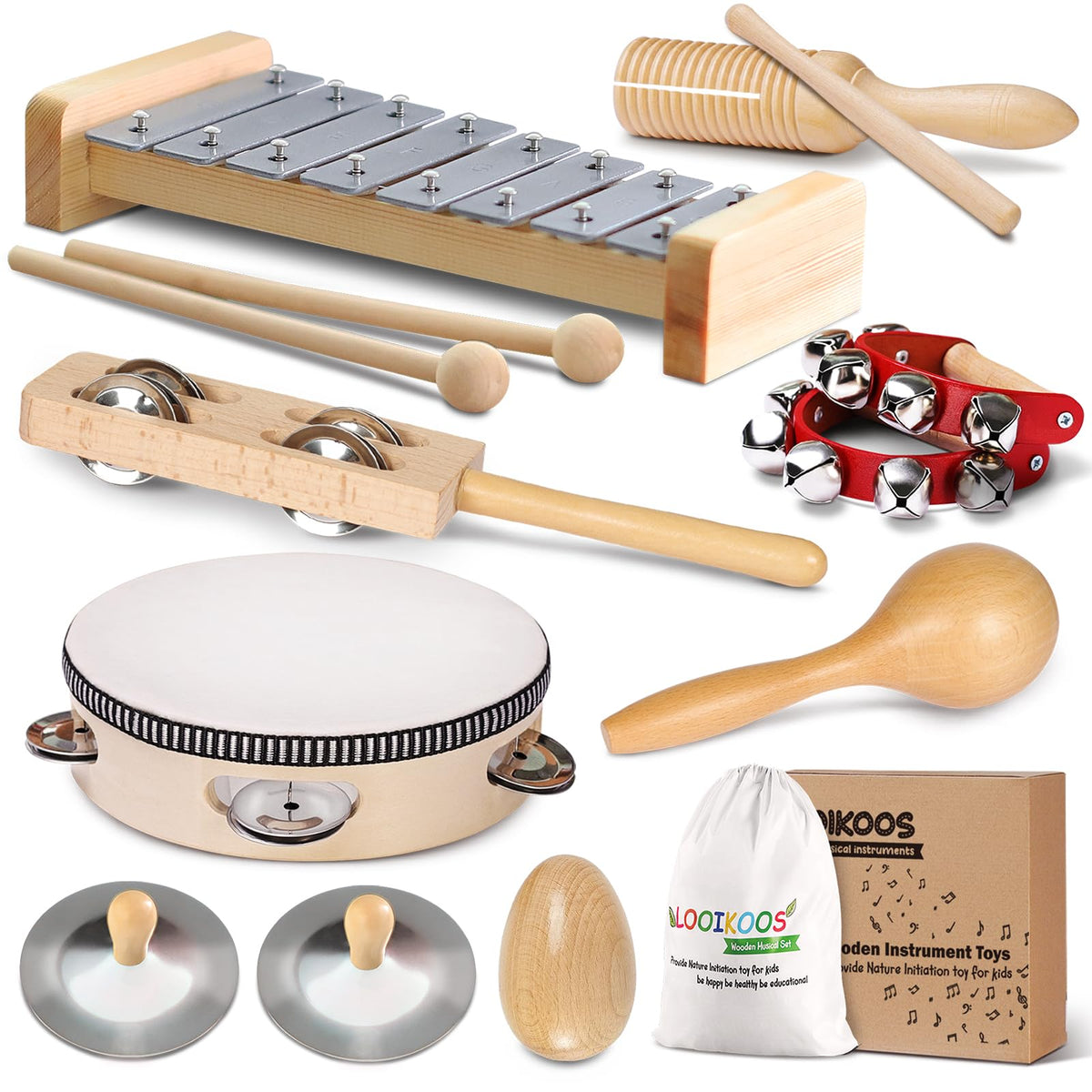 LOOIKOOS toddler musical instruments set for kids promotes rhythm exploration.