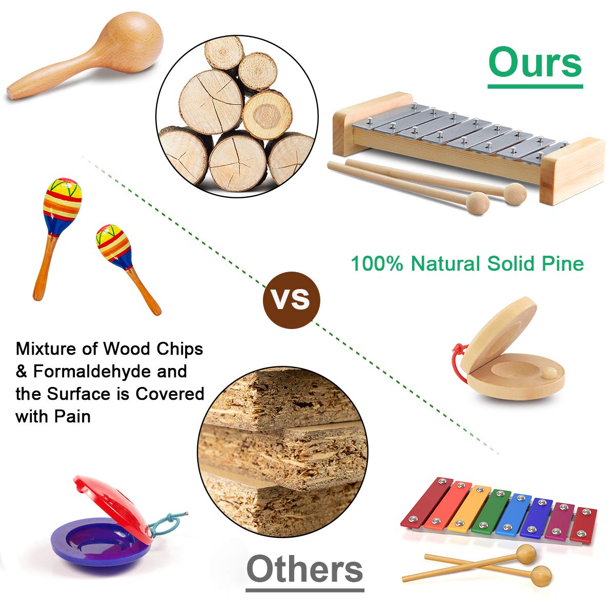 LOOIKOOS wooden blowing instrument adds playful sound exploration.