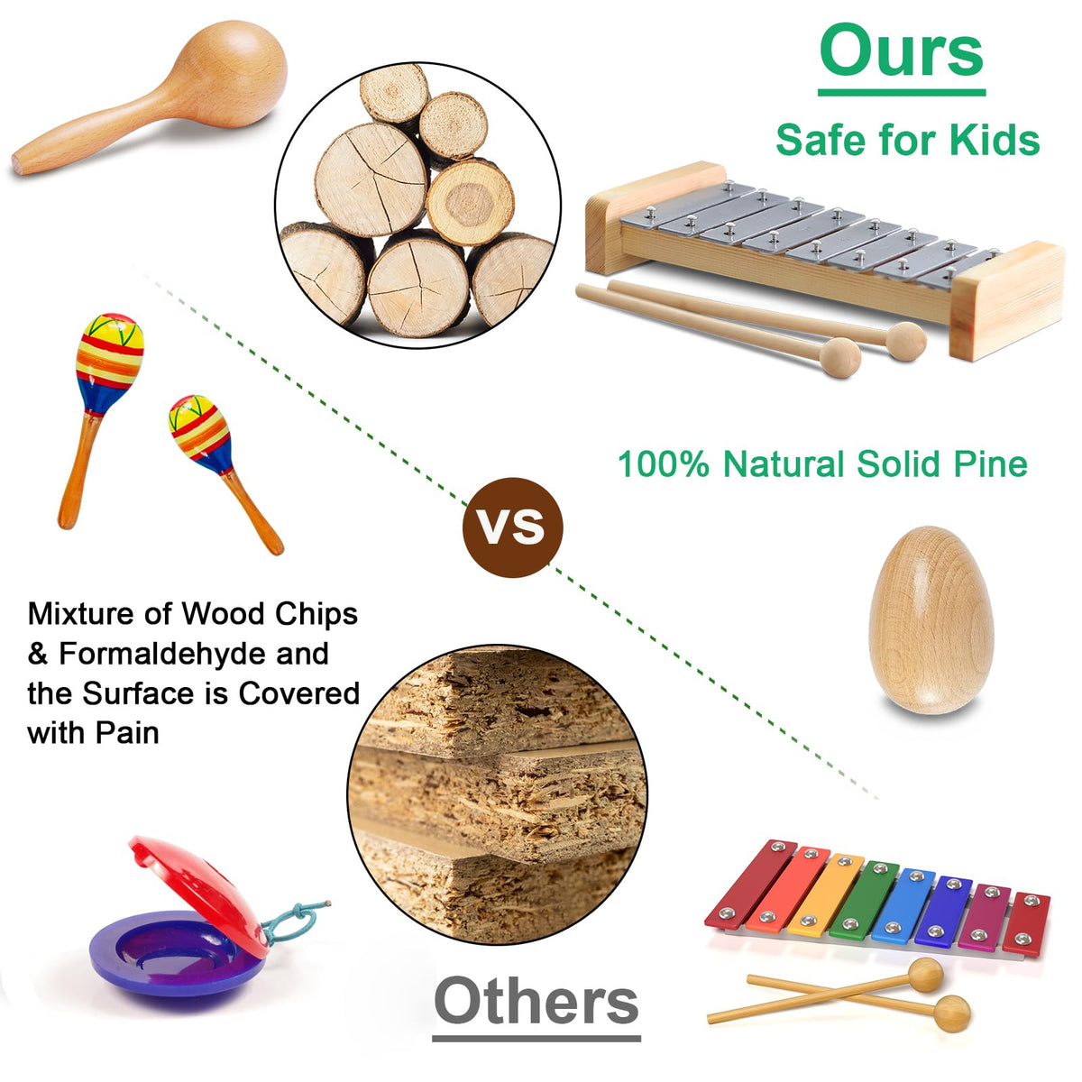 LOOIKOOS wooden tapping instrument nurtures fine motor skills and beat awareness.