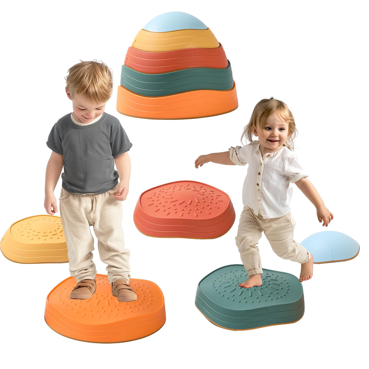 LoomLark Balance stepping stones 5pc set improves toddler coordination during indoor play