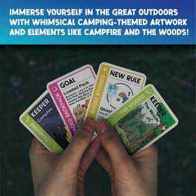 Camping-themed Fluxx illustration with tents and s'mores