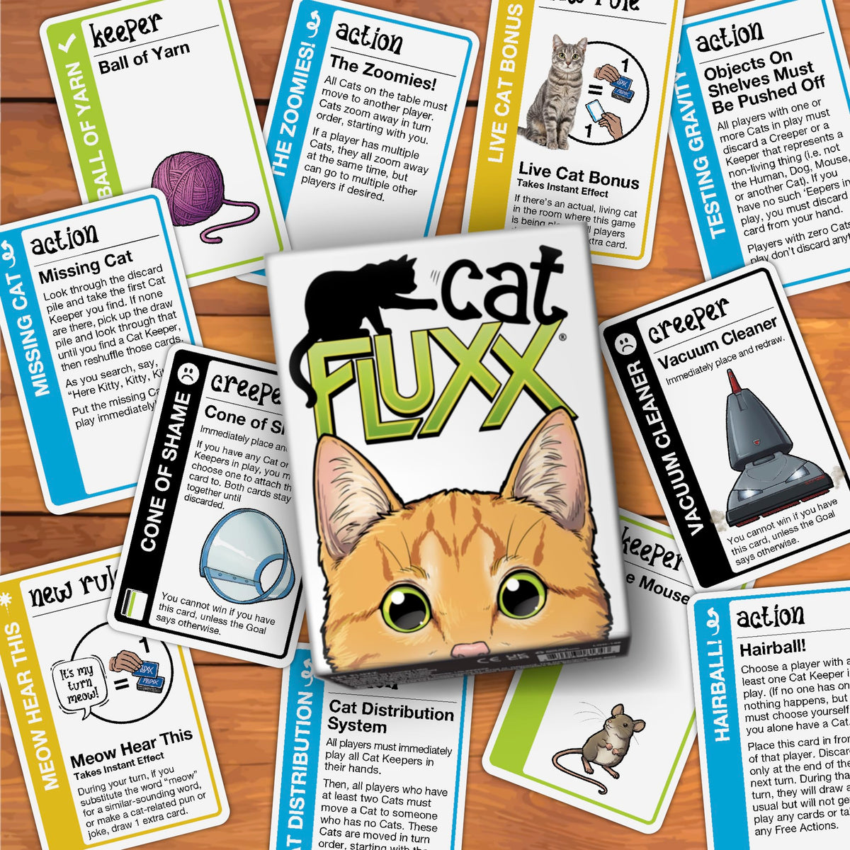 Looney Labs Cat Fluxx creepers Vacuum Cleaner adds zany twists
