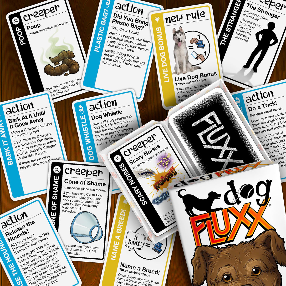 Box art shows dog characters, signaling humor and friendly chaos.
