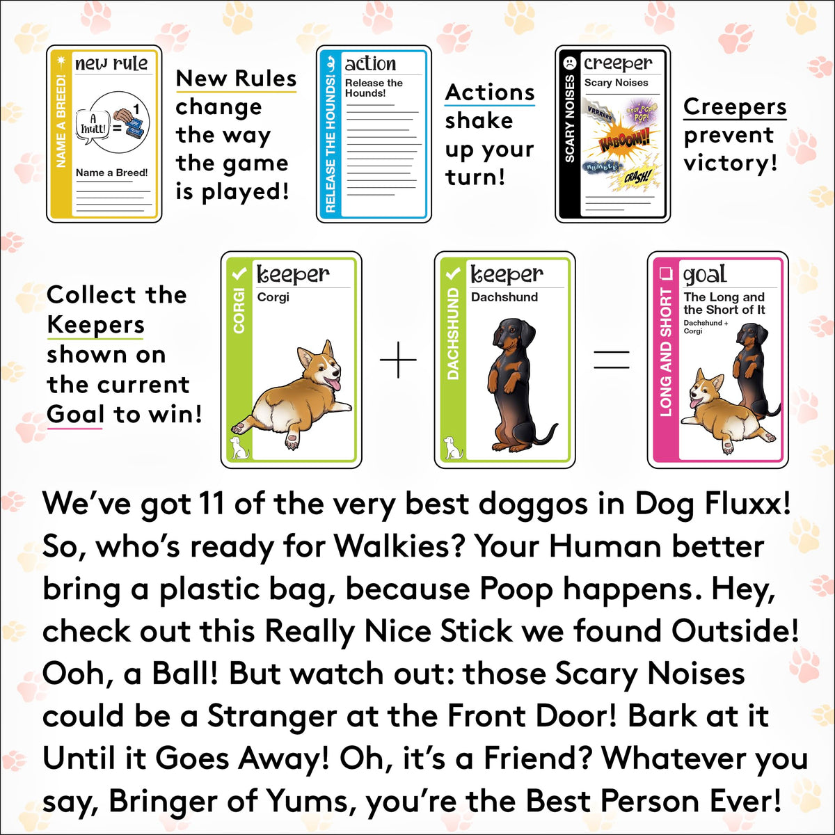 Compact Looney Labs Dog Fluxx deck fits easily into bags for trips.