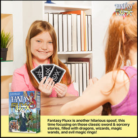 Looney Labs Fantasy Fluxx wizard card inspires playful teamwork and fun.