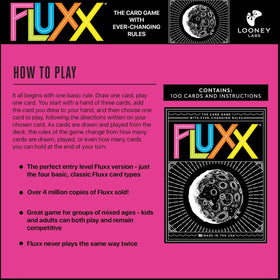 Box open with 100 Fluxx 5.0 cards ready for fast play