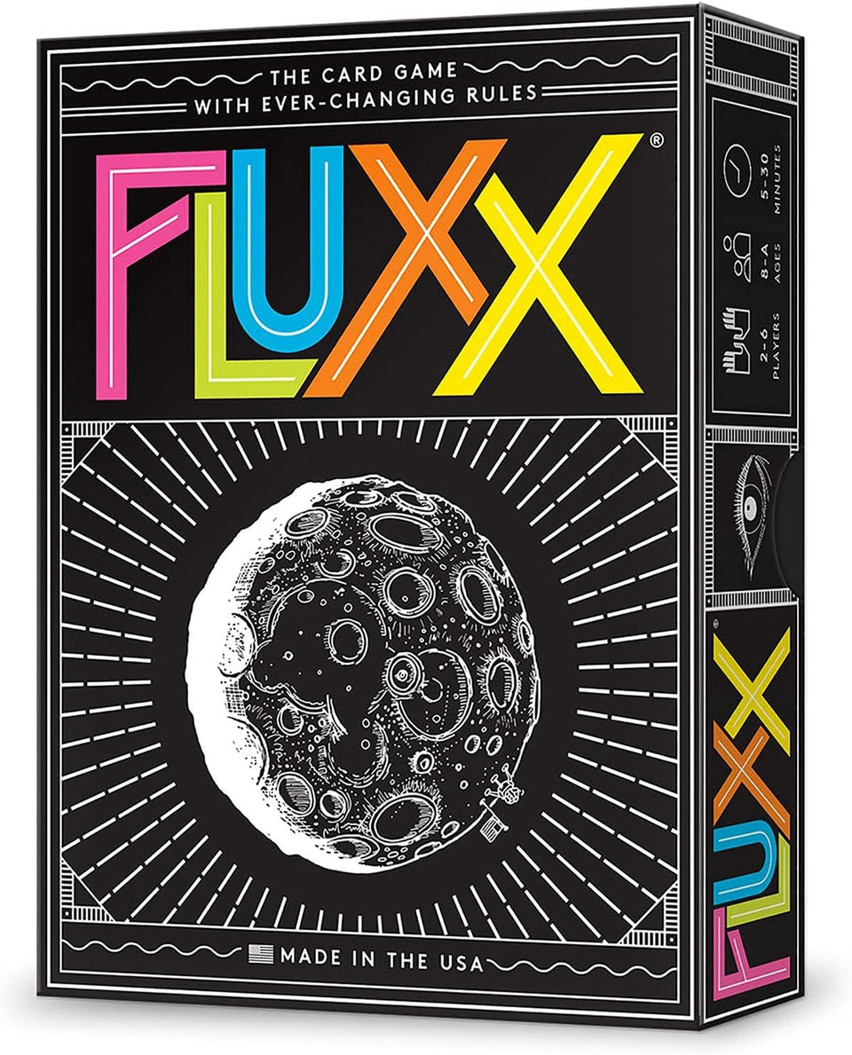 Looney Labs Fluxx 5.0 packaging box ready for quick family game nights