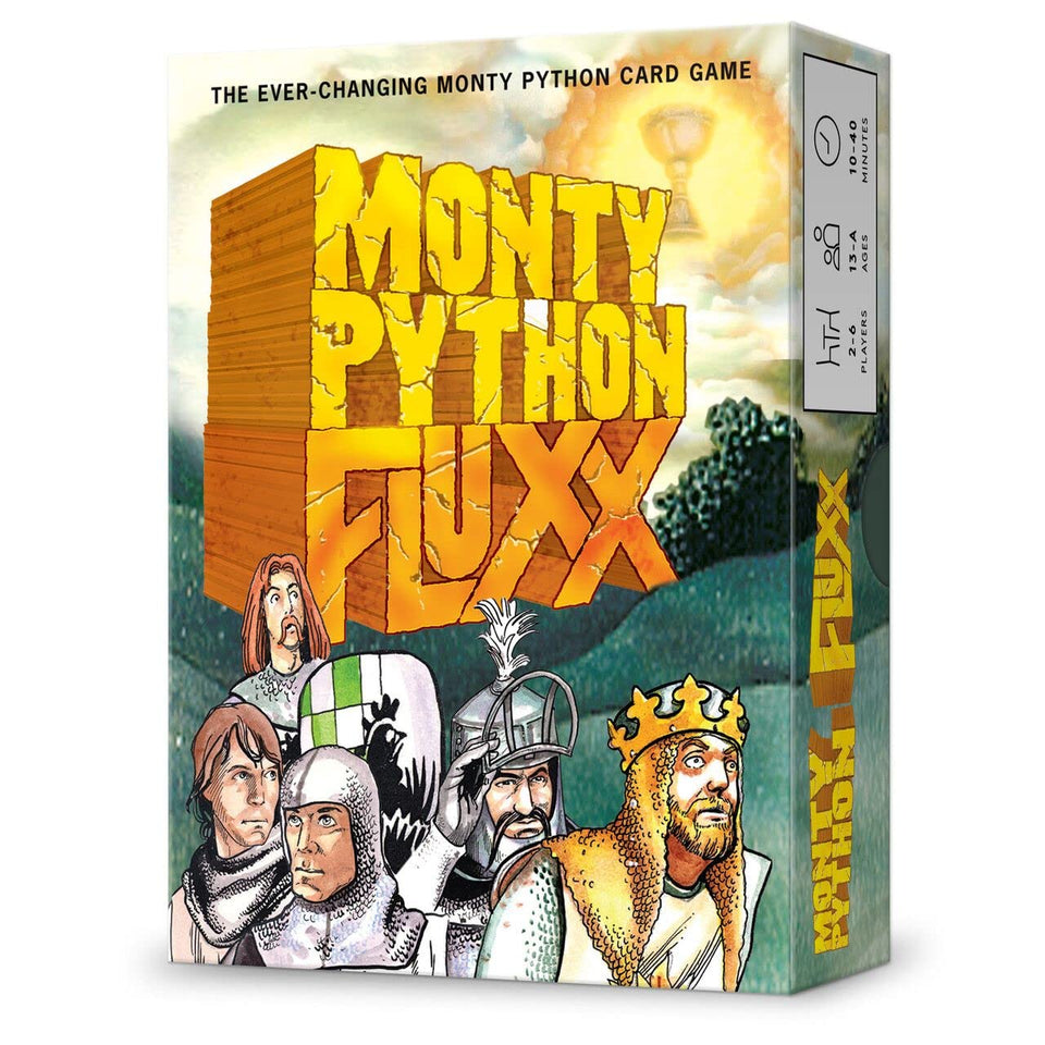 Looney Labs Monty Python Fluxx card game box front with humorous artwork
