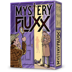 Looney Labs Mystery Fluxx box front showing clues, ideal for family game night.