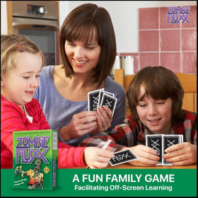 Looney Labs Zombie Fluxx setup scene illustrating quick rules and draw-play flow
