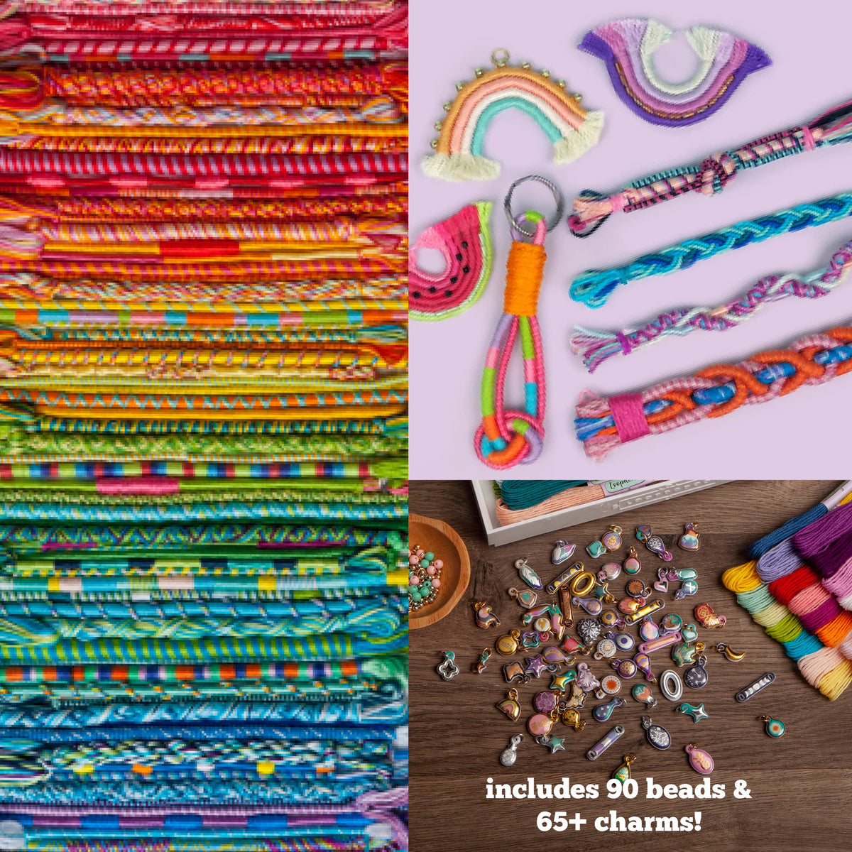 Loopdedoo cotton thread 210 yards offers ample material for vibrant bracelet designs.