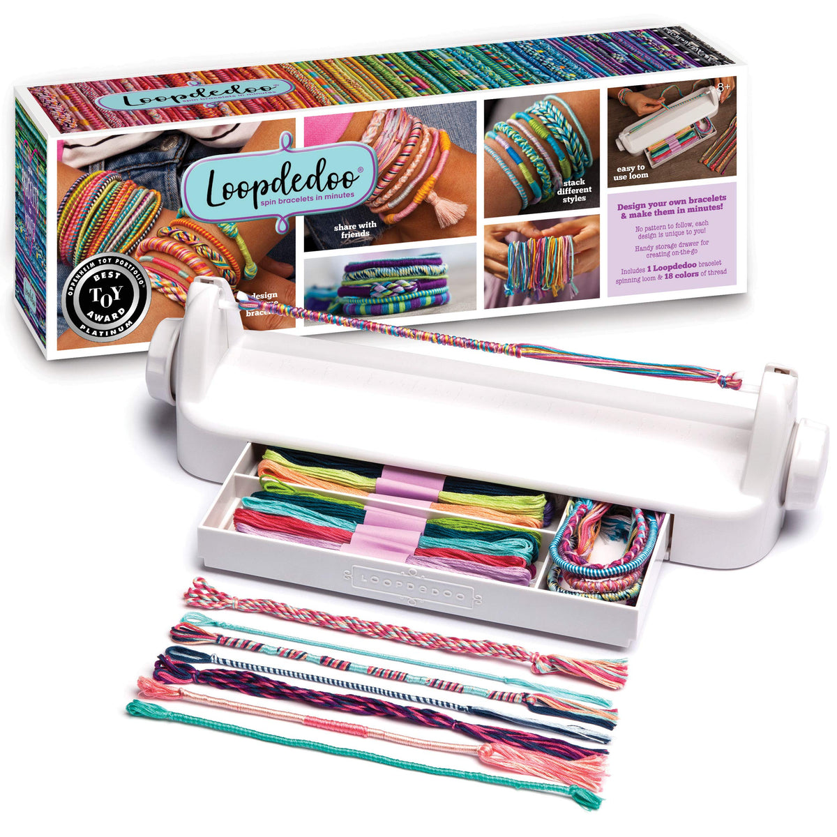 Loopdedoo spinning loom with hidden storage drawer keeps your craft supplies neatly organized.