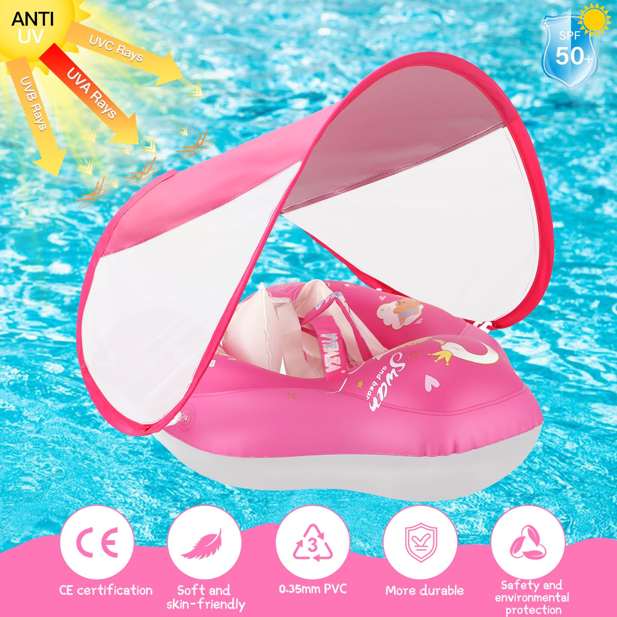 LOOWARTS baby float with adjustable straps secures position for peace of mind.