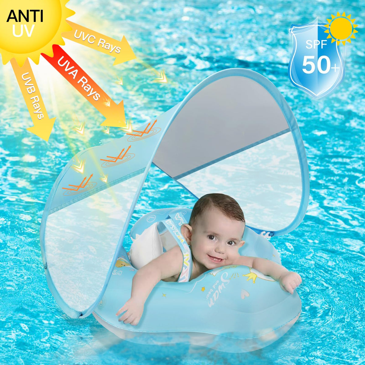 Loowarts adjustable straps secure the baby’s position for safer pool time.