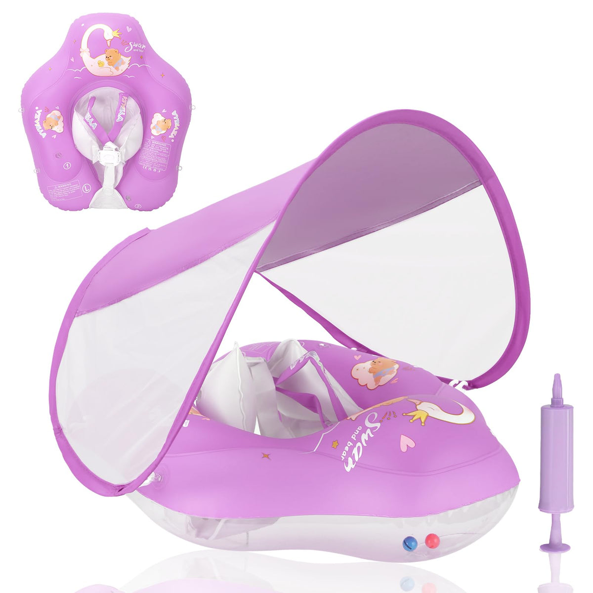 LOOWARTS Baby Pool Float with canopy shields skin in sunny pool time.