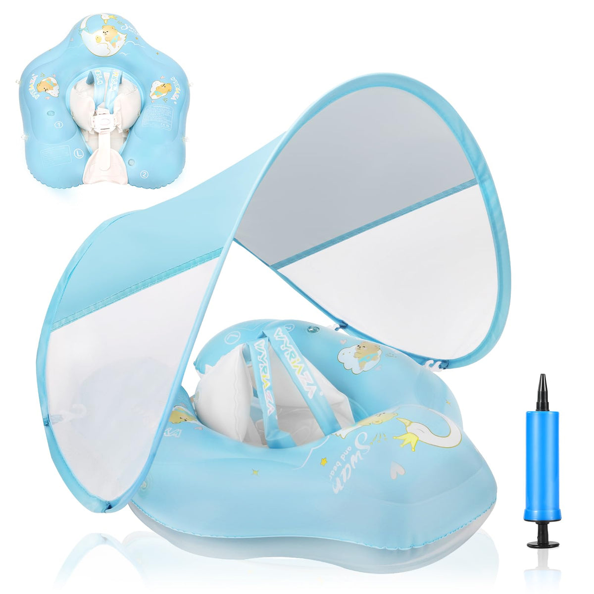 LOOWARTS baby pool float with canopy for shade and protection.