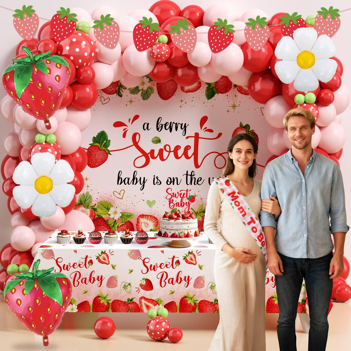 Lopeastar cake topper highlights the berry shortcake theme on the dessert table