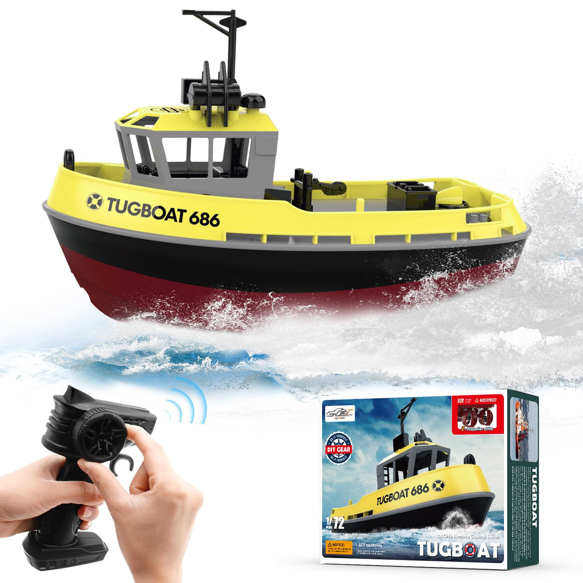 Losbenco RC Boat front view highlighting rugged hull and stability.