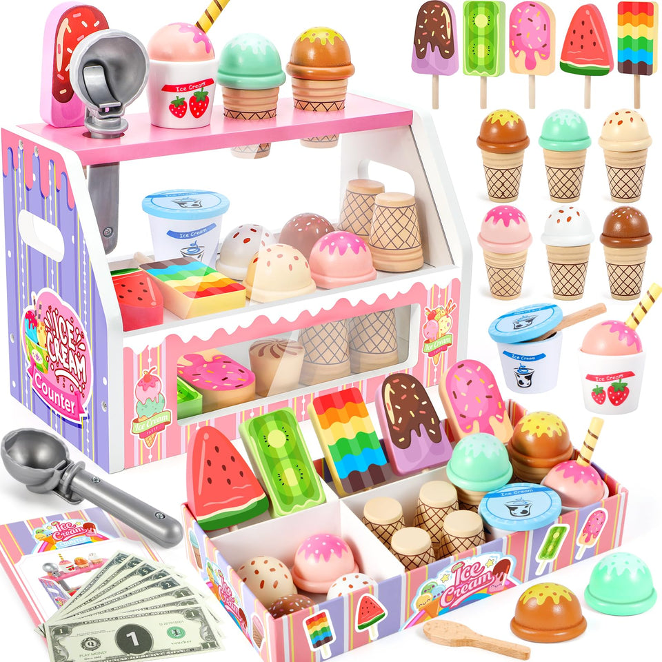 Loscola ice cream counter for pretend play, sparks imaginative cafe role-play