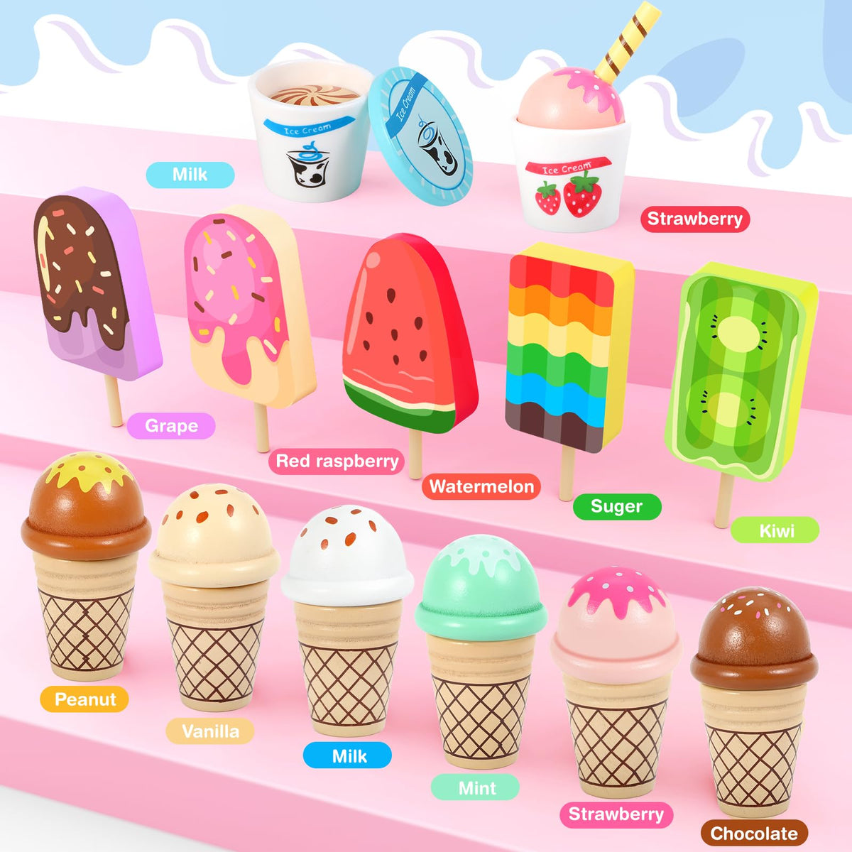 Loscola ice cream cup supports serving pretend customers