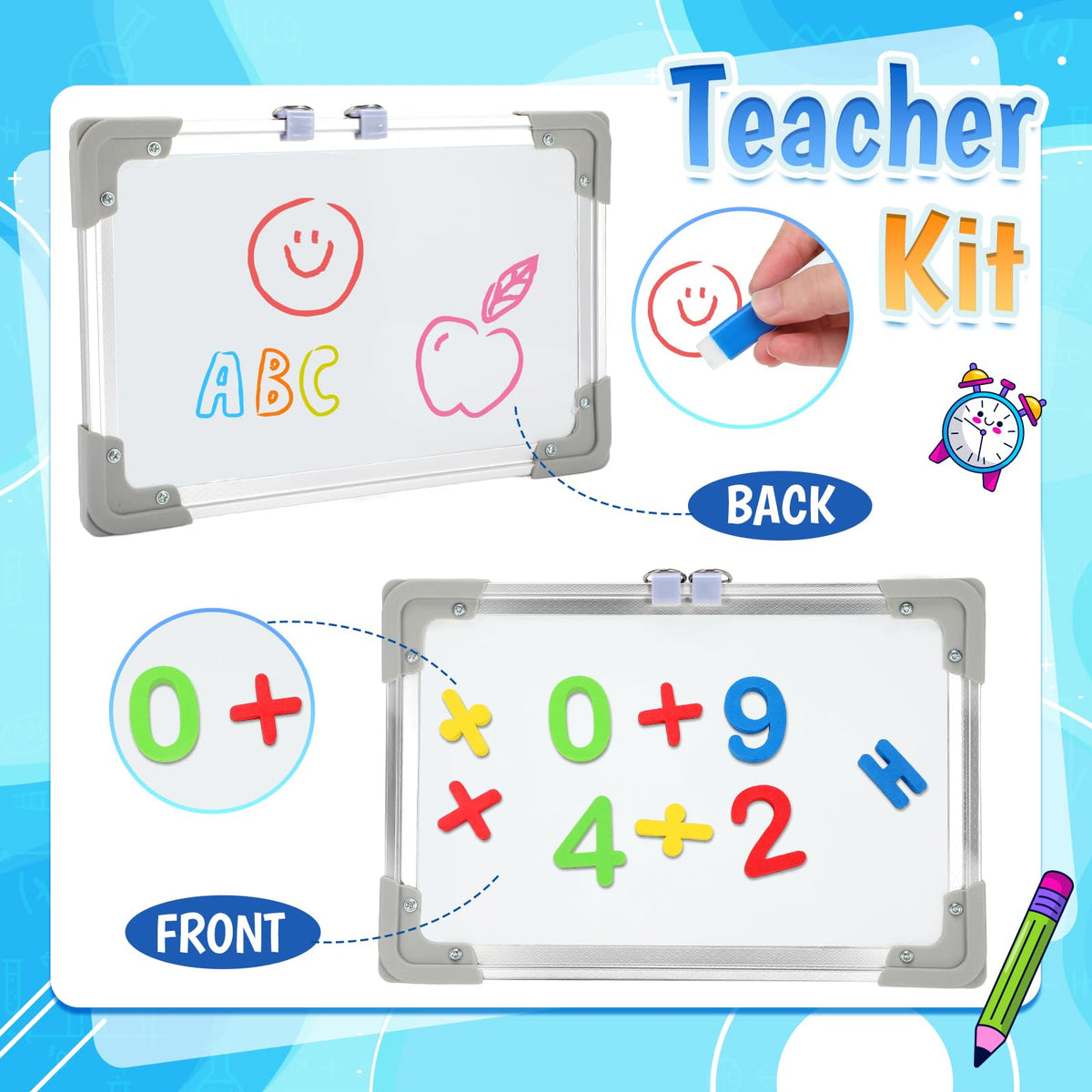 Loscola magnetic numbers attach to the whiteboard for counting practice.