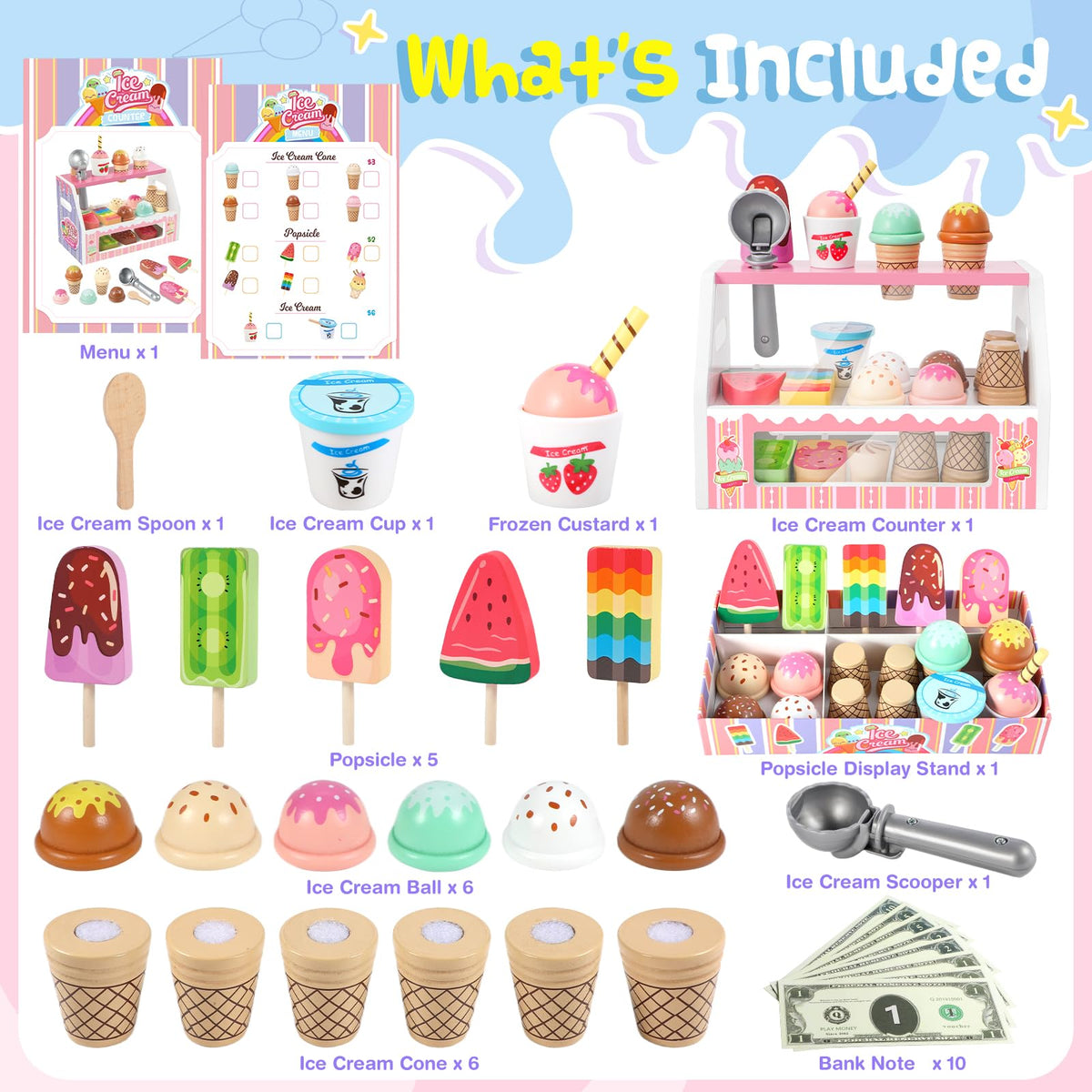 Loscola wooden popsicles for kids, durable and safe pretend play